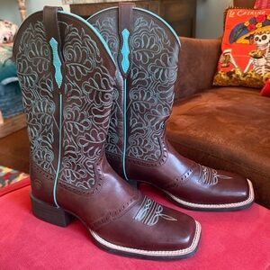 Ariat Fatbaby Heritage Cowboy Boots Size 9.5 | Brown & Turquoise Stitch NEW